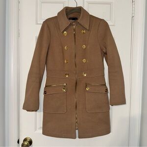 INC International Concepts button zip coat jacket beige gold slim military S